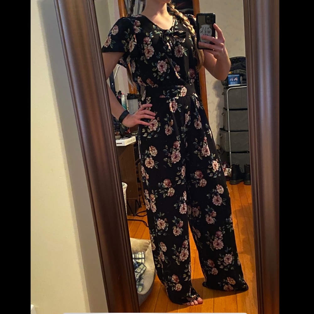 Xhilaration Black Floral Jumpsuit